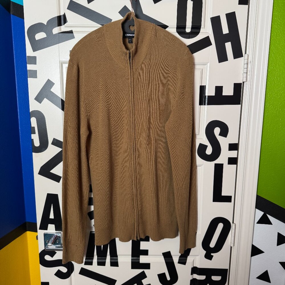 Express Men's Men's Brown Full Zip Knit Sweater